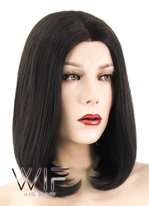 12" Straight Black Mixed Brown Lace Front Synthetic Wig LF437