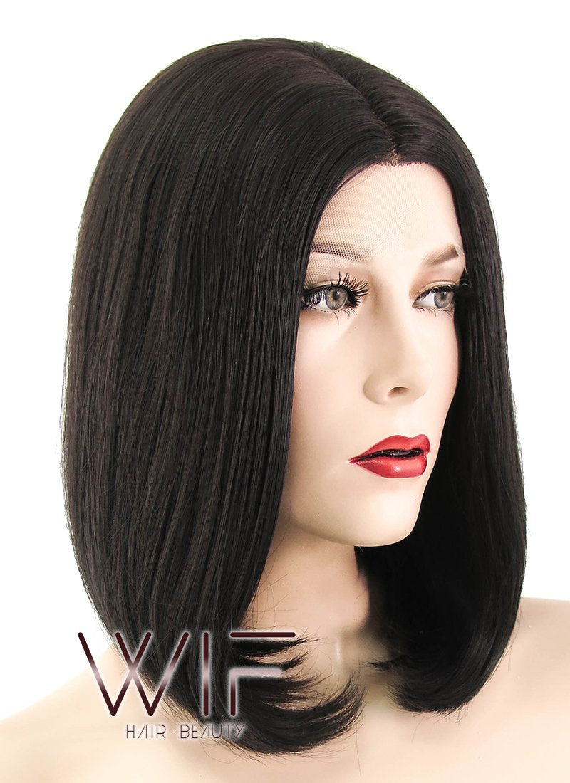 12" Straight Black Mixed Brown Lace Front Synthetic Wig LF437
