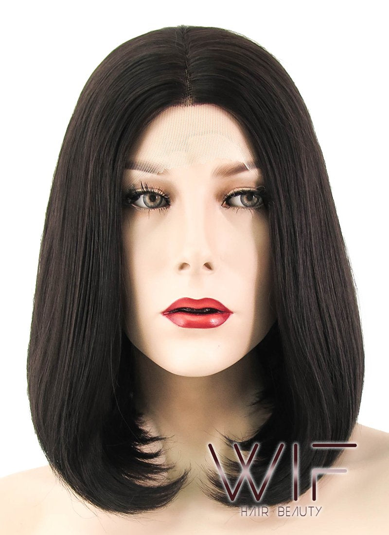 12" Straight Black Mixed Brown Lace Front Synthetic Wig LF437