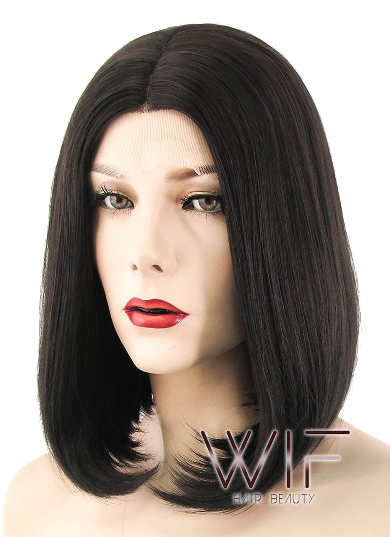12" Straight Black Mixed Brown Lace Front Synthetic Wig LF437