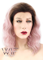 14" Wavy Pink With Dark Roots Lace Front Synthetic Wig LF439