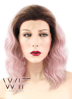 14" Wavy Pink With Dark Roots Lace Front Synthetic Wig LF439