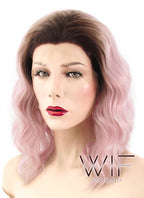14" Wavy Pink With Dark Roots Lace Front Synthetic Wig LF439