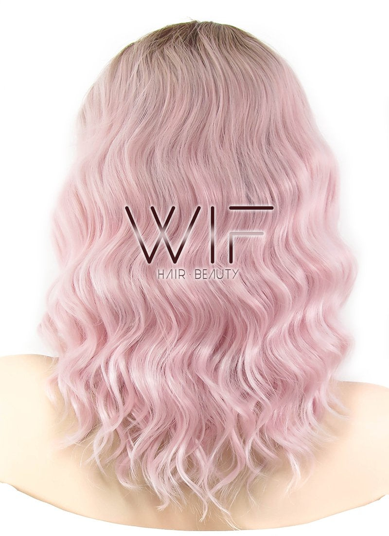 14" Wavy Pink With Dark Roots Lace Front Synthetic Wig LF439