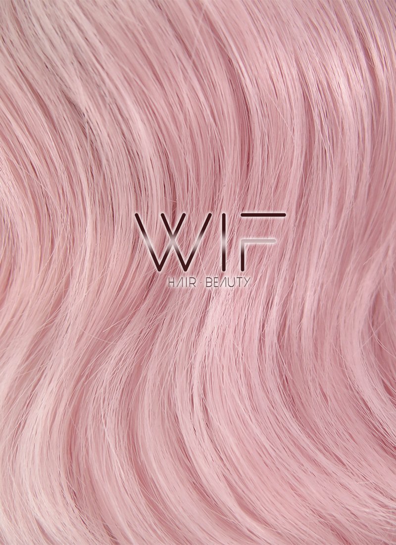 14" Wavy Pink With Dark Roots Lace Front Synthetic Wig LF439