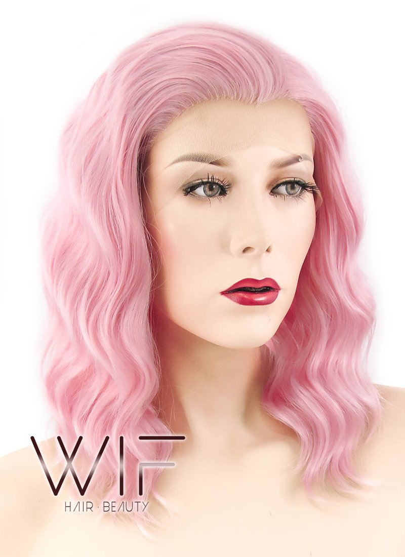 14" Wavy Pink Lace Front Synthetic Wig LF440