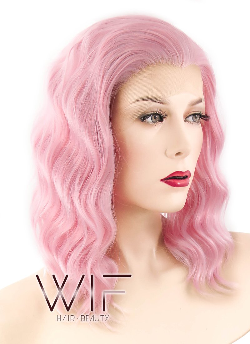 14" Wavy Pink Lace Front Synthetic Wig LF440