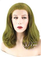 16" Wavy Olive Green With Yellow Tips Lace Front Synthetic Wig LF444