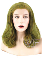 16" Wavy Olive Green With Yellow Tips Lace Front Synthetic Wig LF444