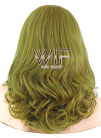 16" Wavy Olive Green With Yellow Tips Lace Front Synthetic Wig LF444