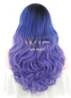 24" Wavy Blue Purple Ombre With Dark Roots Lace Front Synthetic Wig LF446