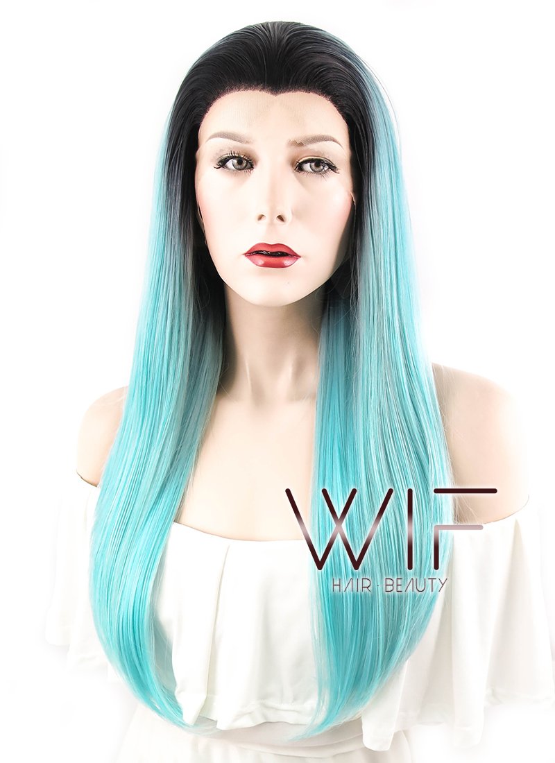 24" Straight Mixed Green Lace Front Synthetic Wig LF450