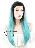 24" Straight Mixed Green Lace Front Synthetic Wig LF450