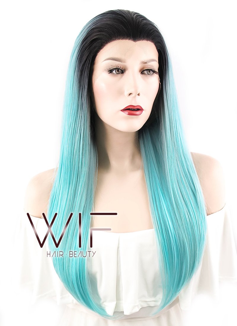 24" Straight Mixed Green Lace Front Synthetic Wig LF450