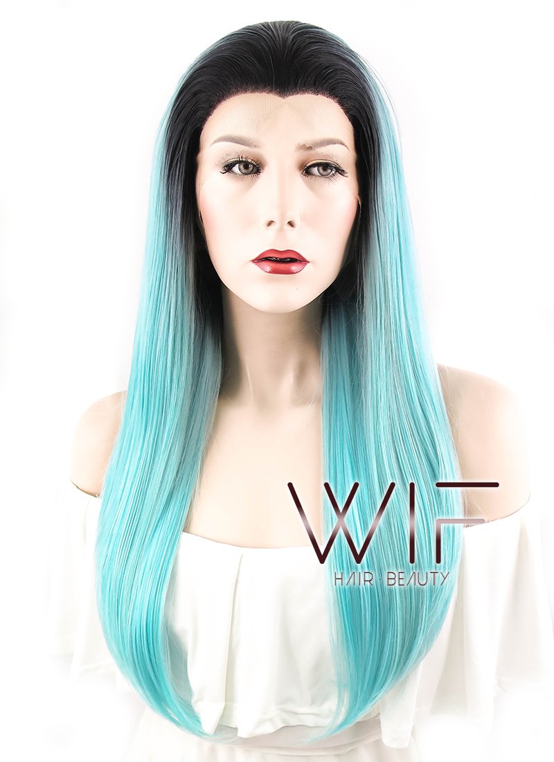 24" Straight Mixed Green Lace Front Synthetic Wig LF450