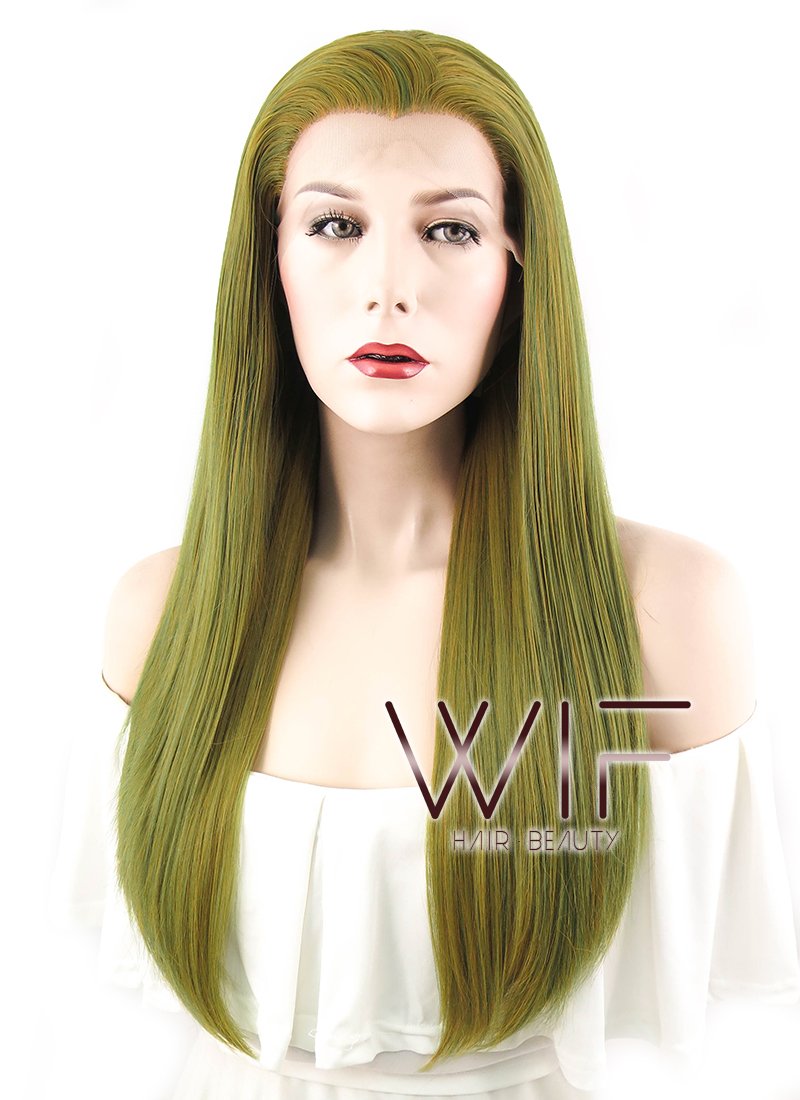 24" Straight Mixed Green Lace Front Synthetic Wig LF451