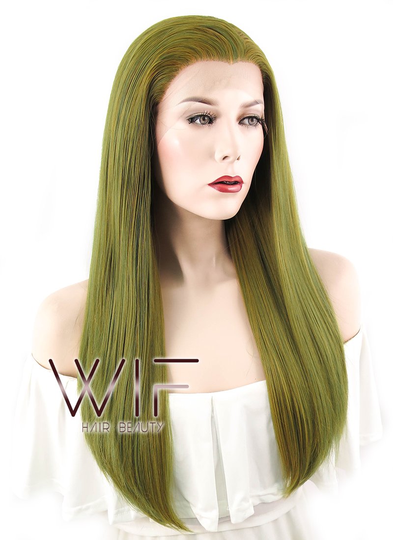 24" Straight Mixed Green Lace Front Synthetic Wig LF451