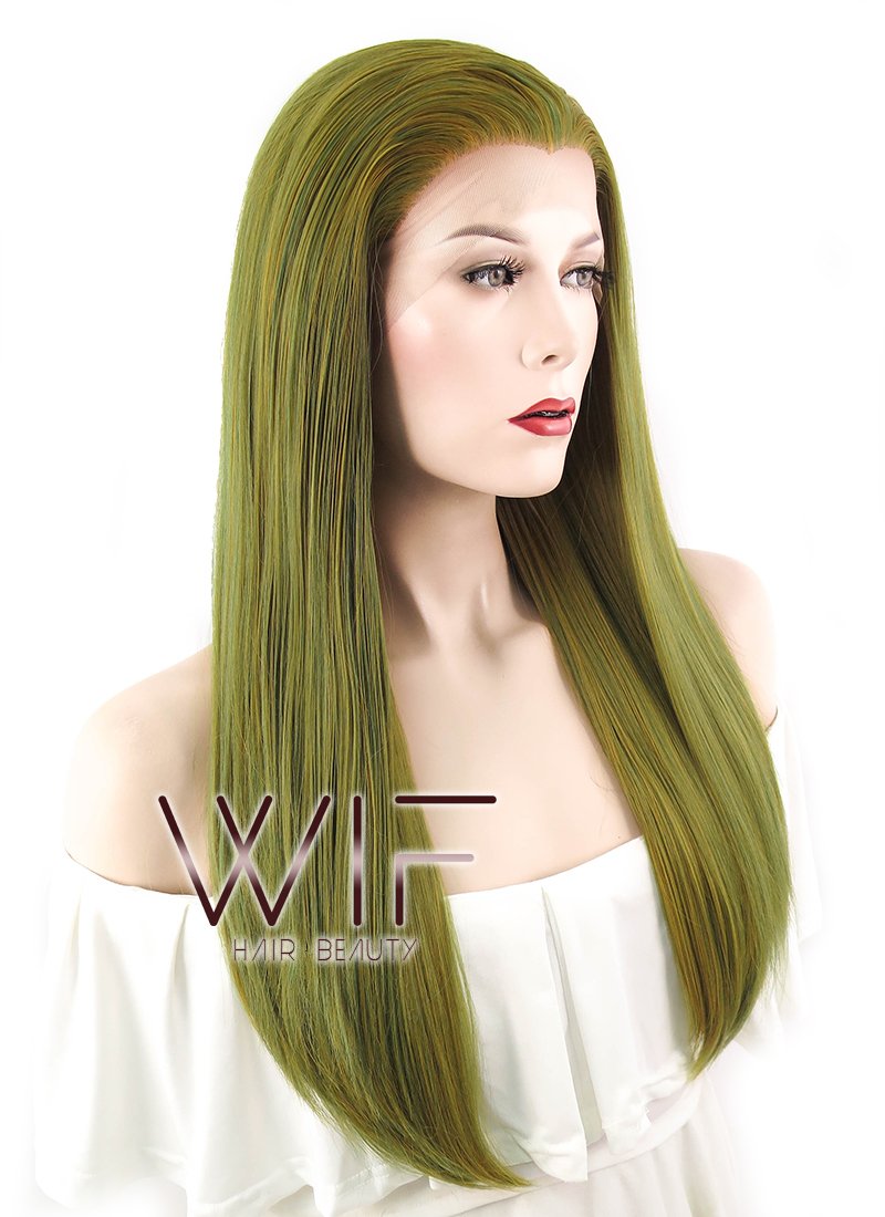 24" Straight Mixed Green Lace Front Synthetic Wig LF451