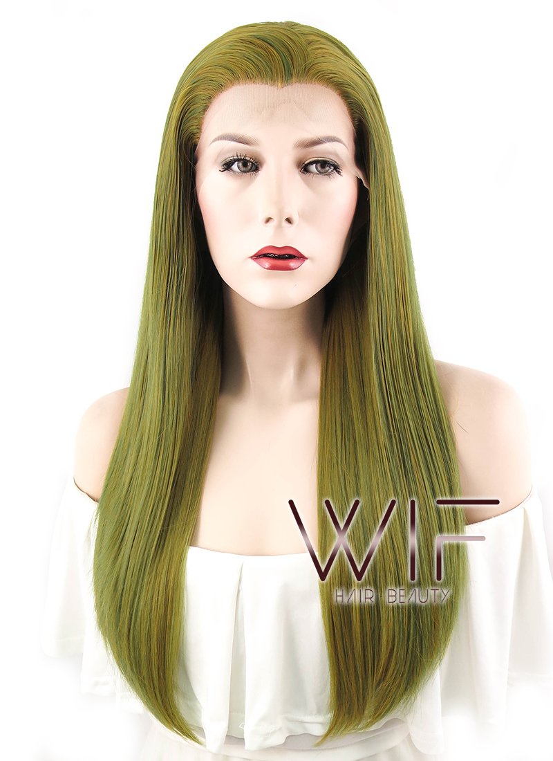 24" Straight Mixed Green Lace Front Synthetic Wig LF451