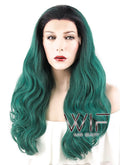 24" Wav Pine Green With Dark Roots Lace Front Synthetic Wig LF454