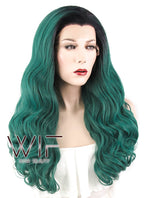 24" Wav Pine Green With Dark Roots Lace Front Synthetic Wig LF454