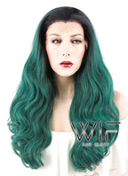 24" Wav Pine Green With Dark Roots Lace Front Synthetic Wig LF454