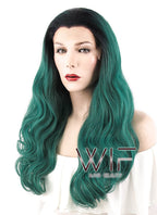 24" Wav Pine Green With Dark Roots Lace Front Synthetic Wig LF454
