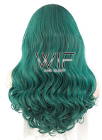 24" Wav Pine Green With Dark Roots Lace Front Synthetic Wig LF454