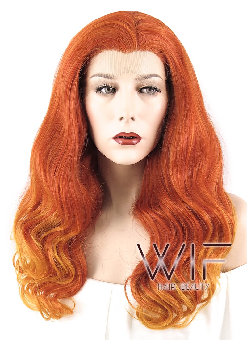 24" Wavy Mixed Orange Lace Front Synthetic Wig LF455