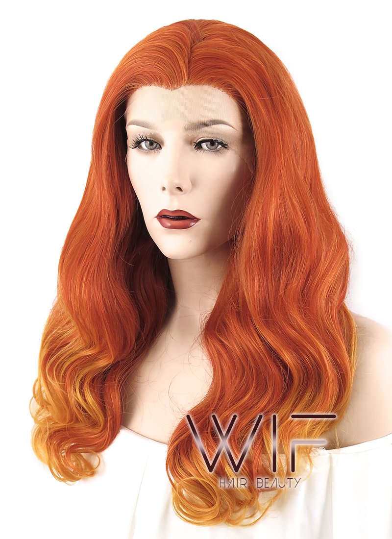 24" Wavy Mixed Orange Lace Front Synthetic Wig LF455
