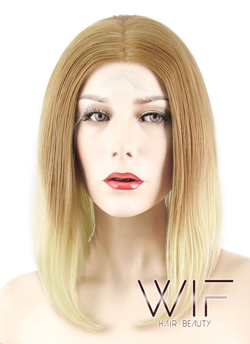 12" Straight Two Tone Blonde Lace Front Synthetic Wig LF457