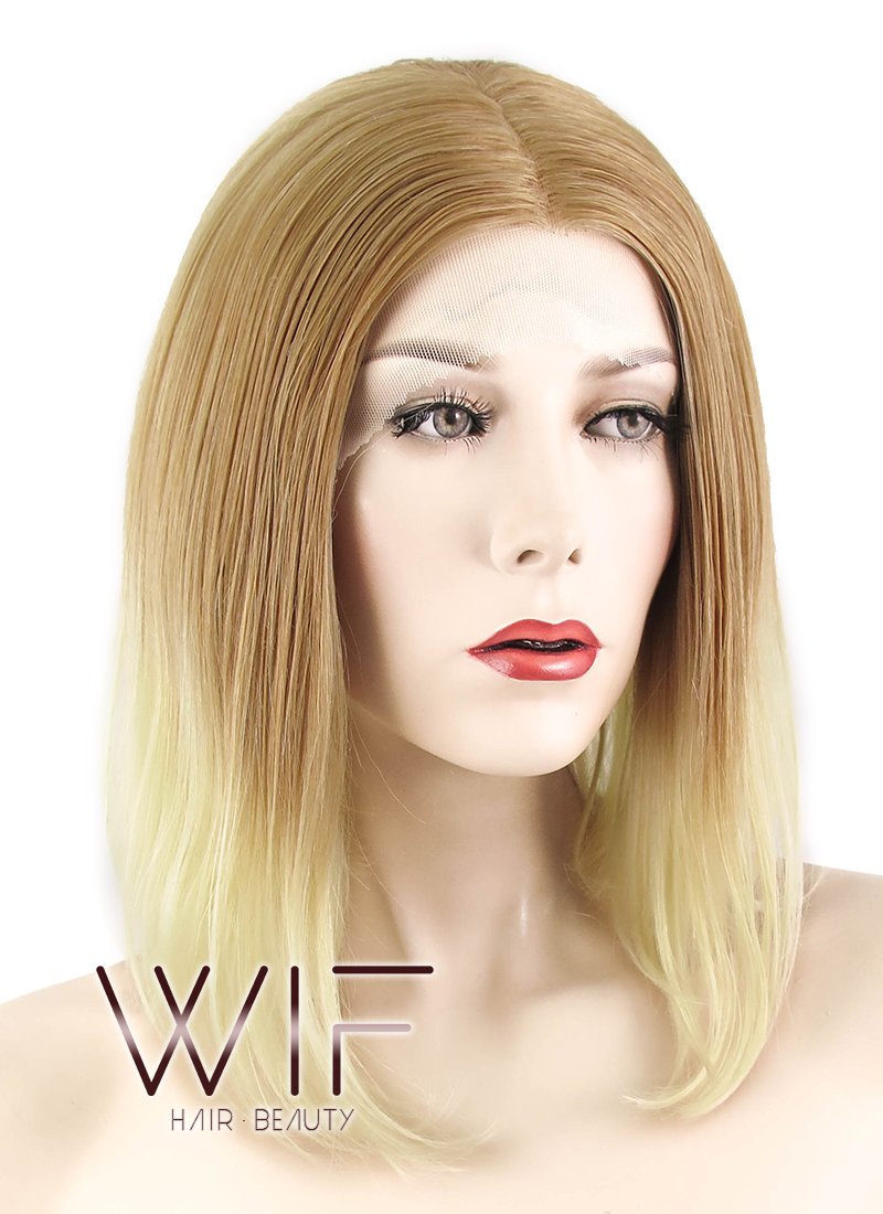 12" Straight Two Tone Blonde Lace Front Synthetic Wig LF457