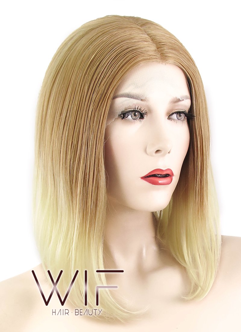 12" Straight Two Tone Blonde Lace Front Synthetic Wig LF457