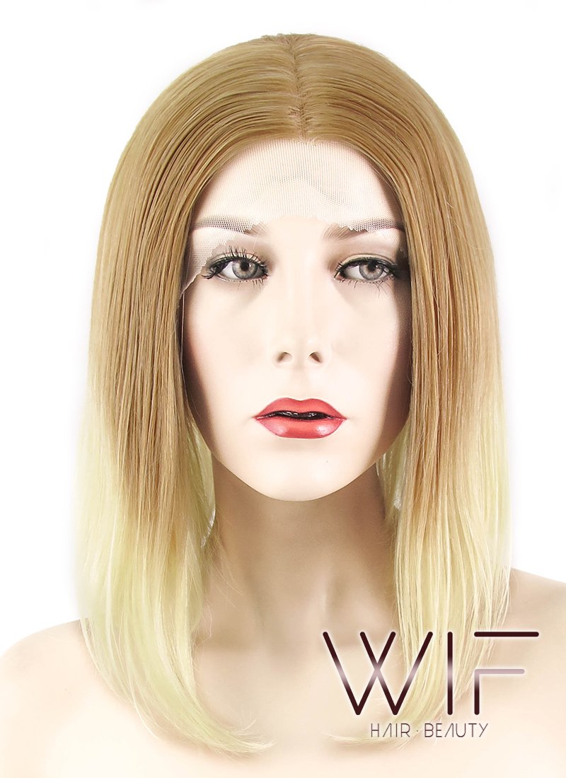 12" Straight Two Tone Blonde Lace Front Synthetic Wig LF457
