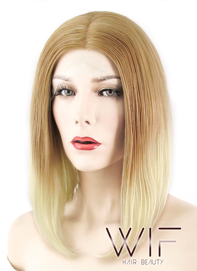 12" Straight Two Tone Blonde Lace Front Synthetic Wig LF457