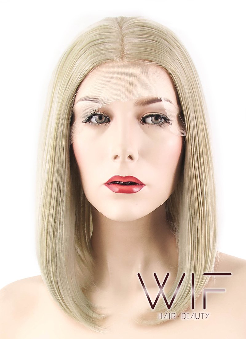 12" Straight Ash Blonde Lace Front Synthetic Wig LF458