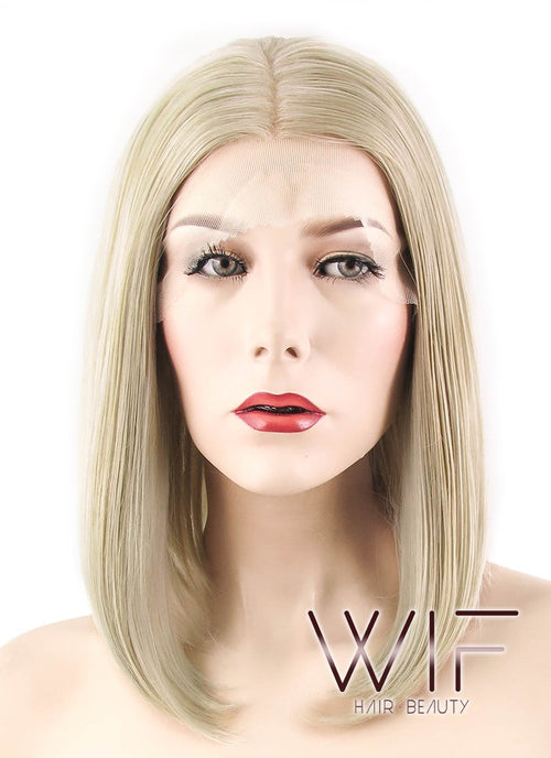 12" Straight Ash Blonde Lace Front Synthetic Wig LF458