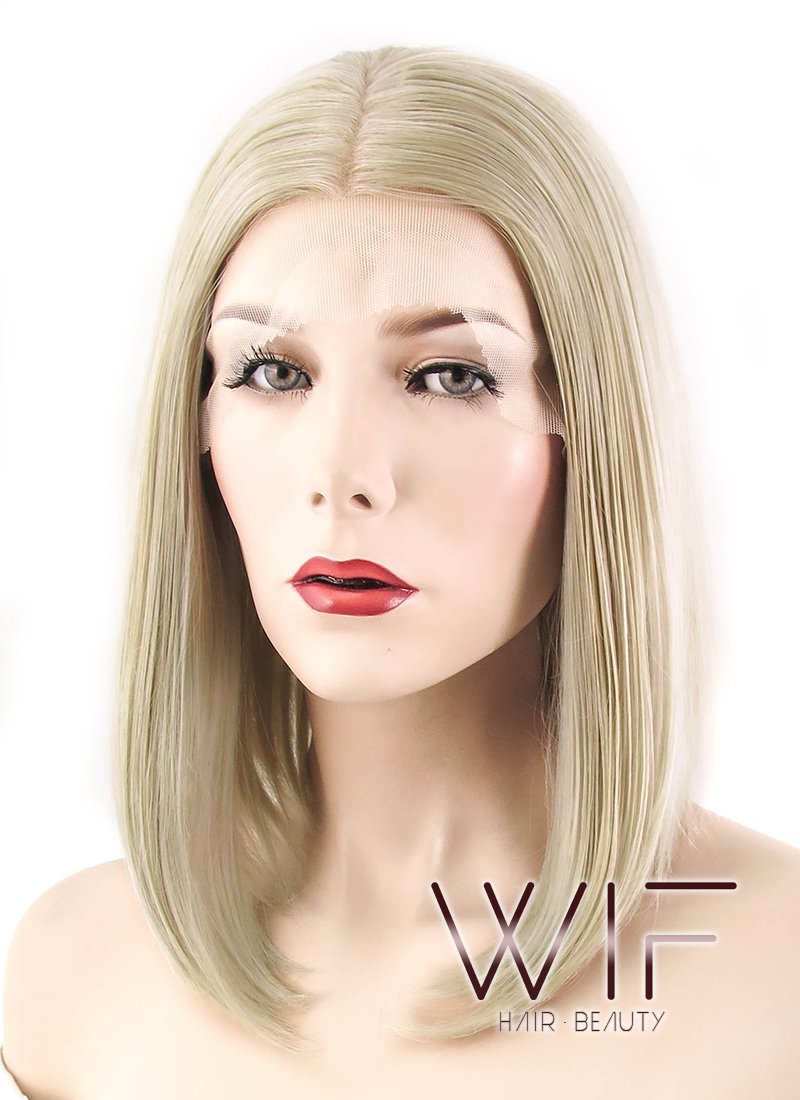12" Straight Ash Blonde Lace Front Synthetic Wig LF458