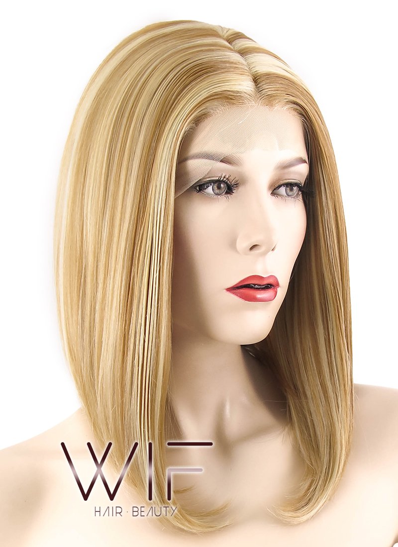 12" Straight Mixed Blonde Lace Front Synthetic Wig LF459