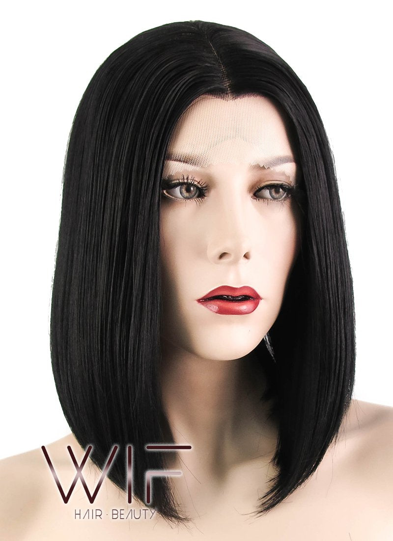 12" Straight Black Lace Front Synthetic Wig LF460