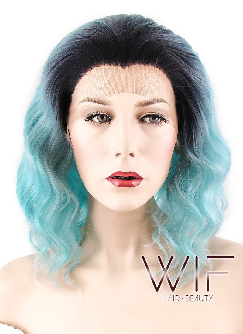 14" Wavy Blue With Dark Roots Lace Front Synthetic Wig LF463