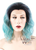 14" Wavy Blue With Dark Roots Lace Front Synthetic Wig LF463