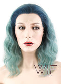 14" Wavy Blue Green Ombre Lace Front Synthetic Wig LF464