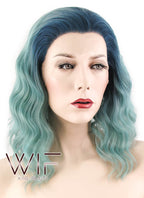 14" Wavy Blue Green Ombre Lace Front Synthetic Wig LF464