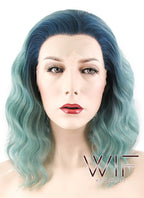 14" Wavy Blue Green Ombre Lace Front Synthetic Wig LF464