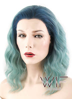 14" Wavy Blue Green Ombre Lace Front Synthetic Wig LF464