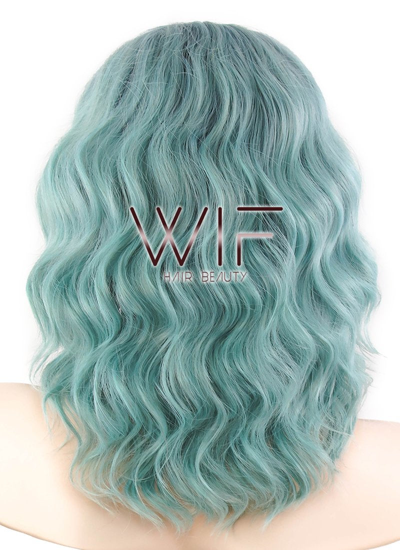 14" Wavy Blue Green Ombre Lace Front Synthetic Wig LF464