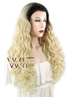 26" Wavy Blonde With Dark Roots Lace Front Synthetic Wig LF465