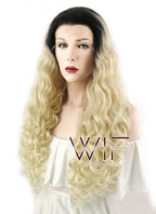 26" Wavy Blonde With Dark Roots Lace Front Synthetic Wig LF465