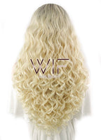 26" Wavy Blonde With Dark Roots Lace Front Synthetic Wig LF465